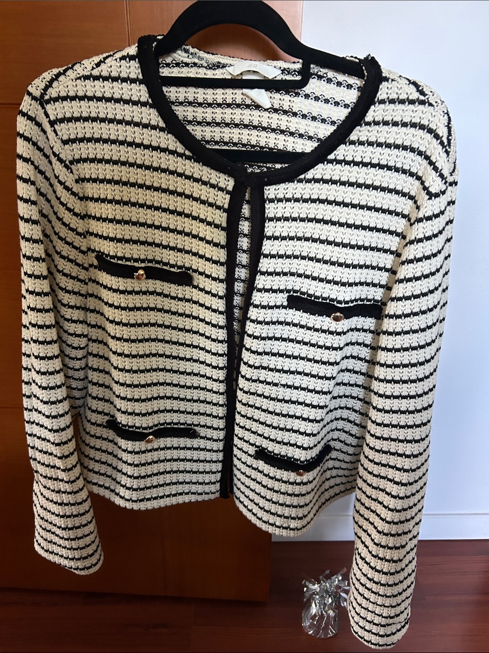 H&M Cream and Black Striped Crochet Cardigan